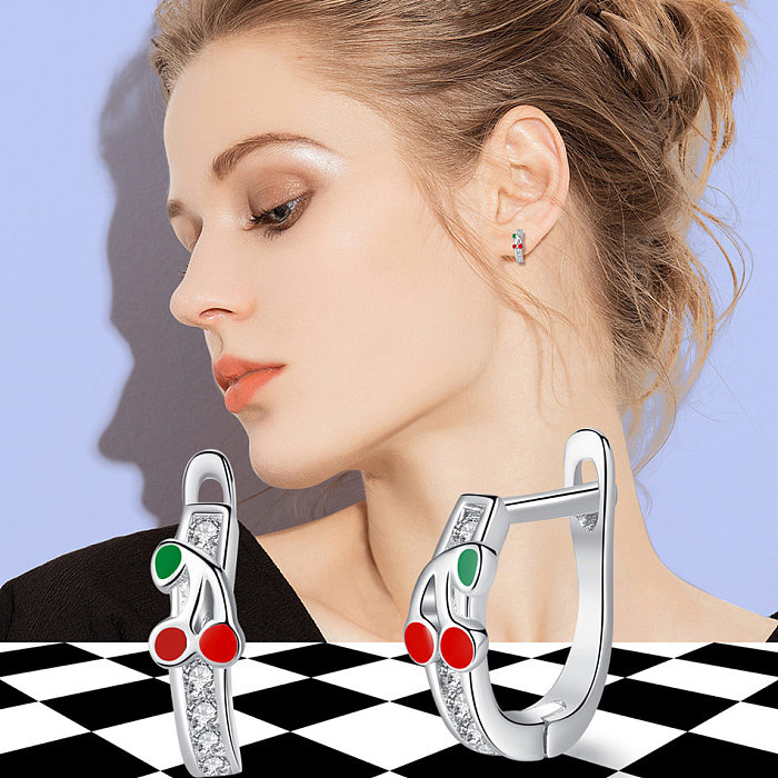 Kids Sterling Silver Cherry Zirconia Hoop Earrings