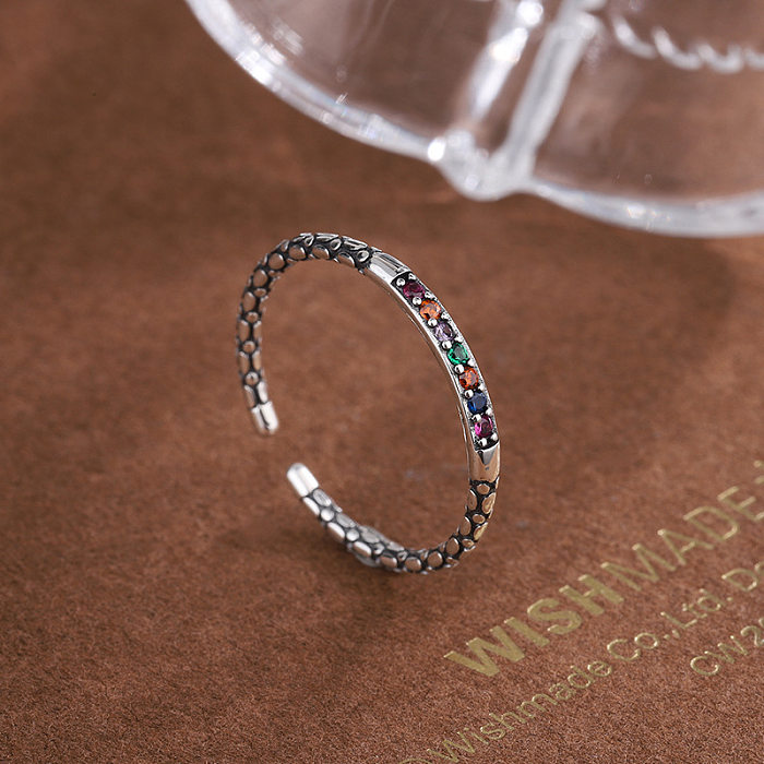 Anéis abertos simples de zircônia arco-íris vintage