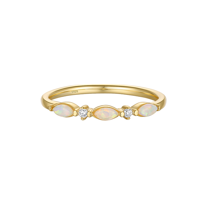 Silver Zirconia Opal Band Ring