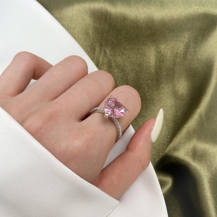 Sterling Silver Pink CZ Love Heart Rings