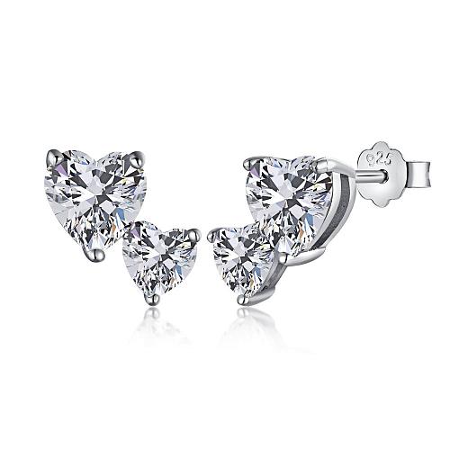 Shiny Double Heart Zirconia Wedding Stud Earring
