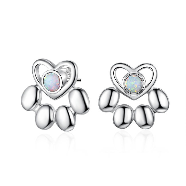 Heart Footprint Opal Stud Earring