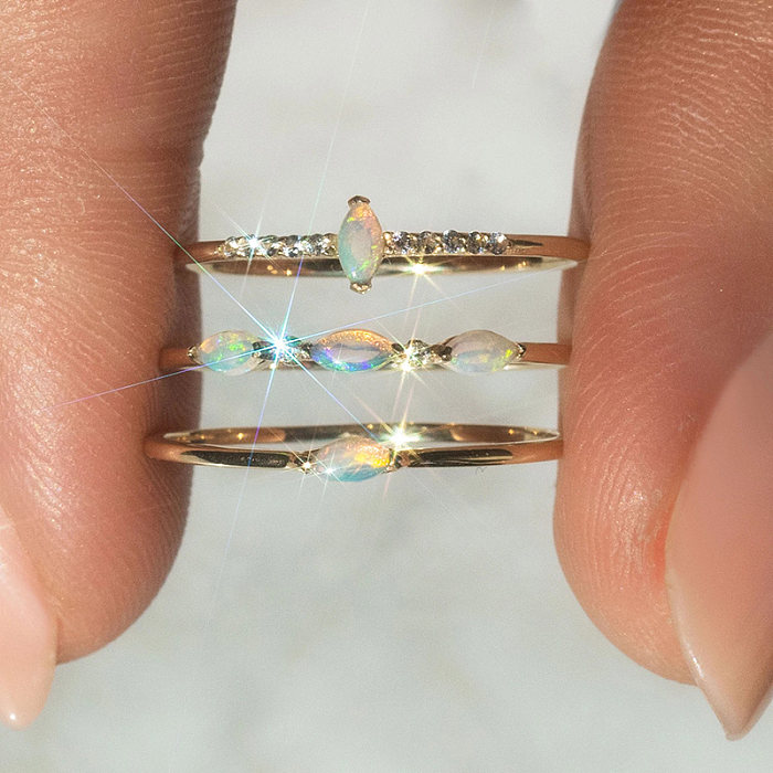 Silver Zirconia Opal Band Ring