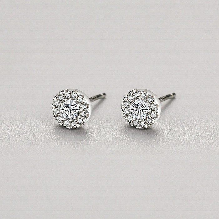 Sterling Silver Full Zirconia Round Stud Earrings