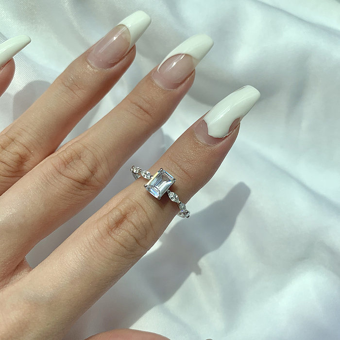Sparkle Rectangle Zirconia Solitaire Ring