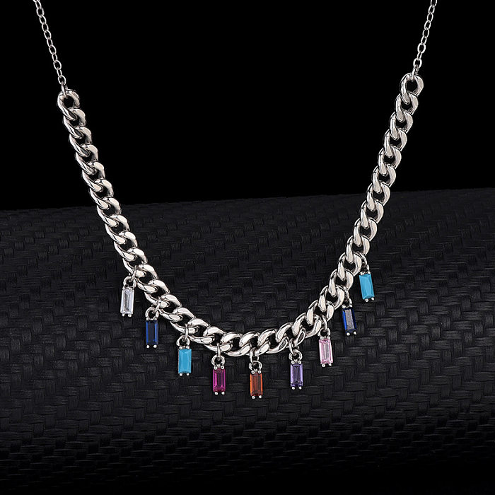 Sterling Silver Rainbow CZ Link Necklaces