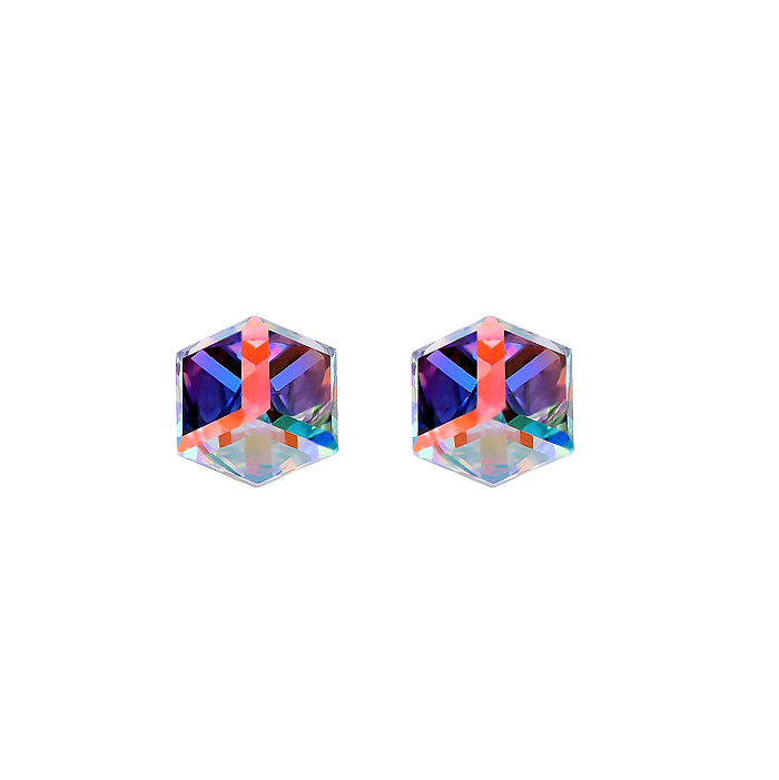 Conjunto de anel de brinco com pingente de cubo de cristais austríacos