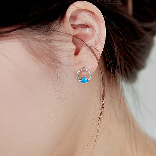 Zirconia Circle Opal Stud Earring