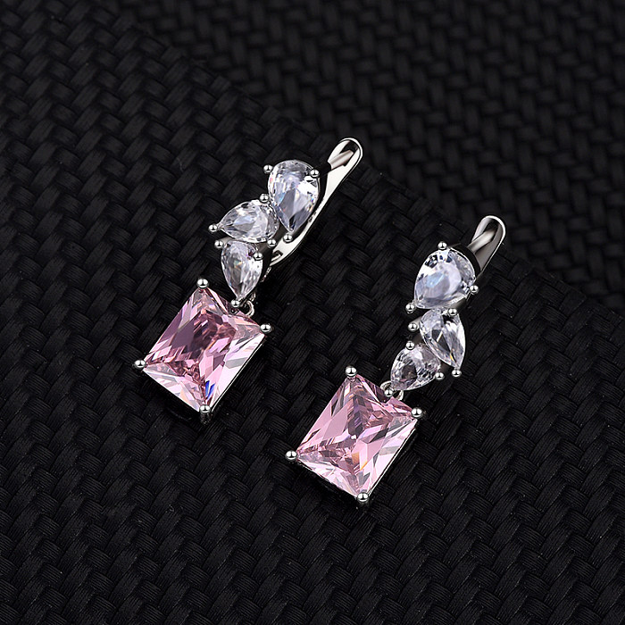 Cubic Zirconia Rectangle Pendant Necklace Stud Earring Ring Set