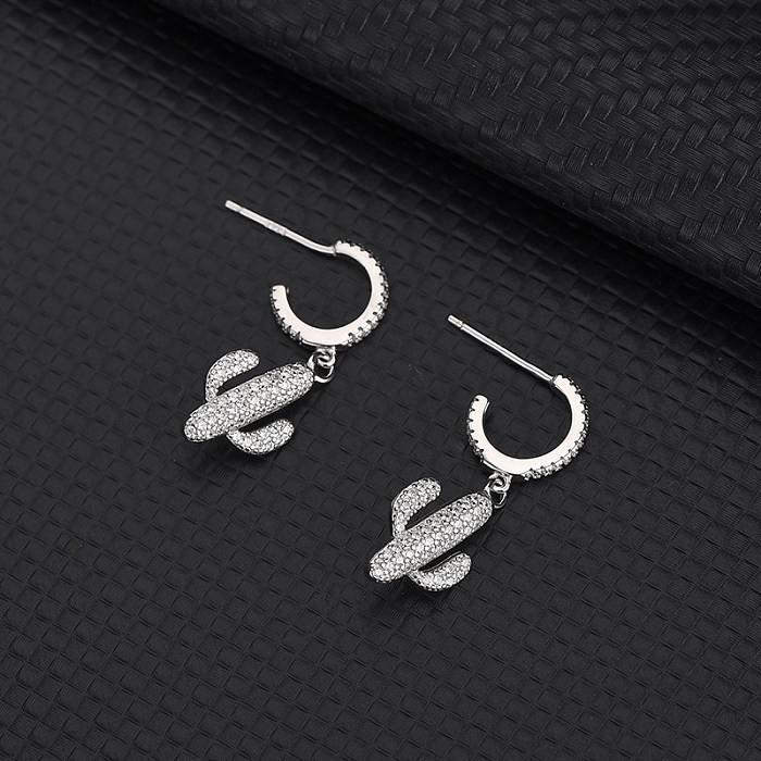 Silver Cactus Hoop Earring