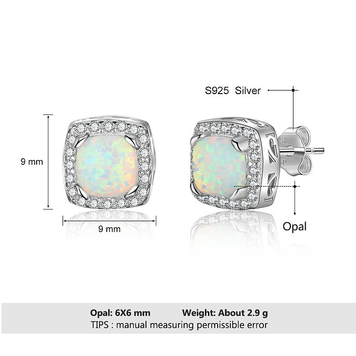 Boucle d'oreille à tige en opale carrée avec zircone