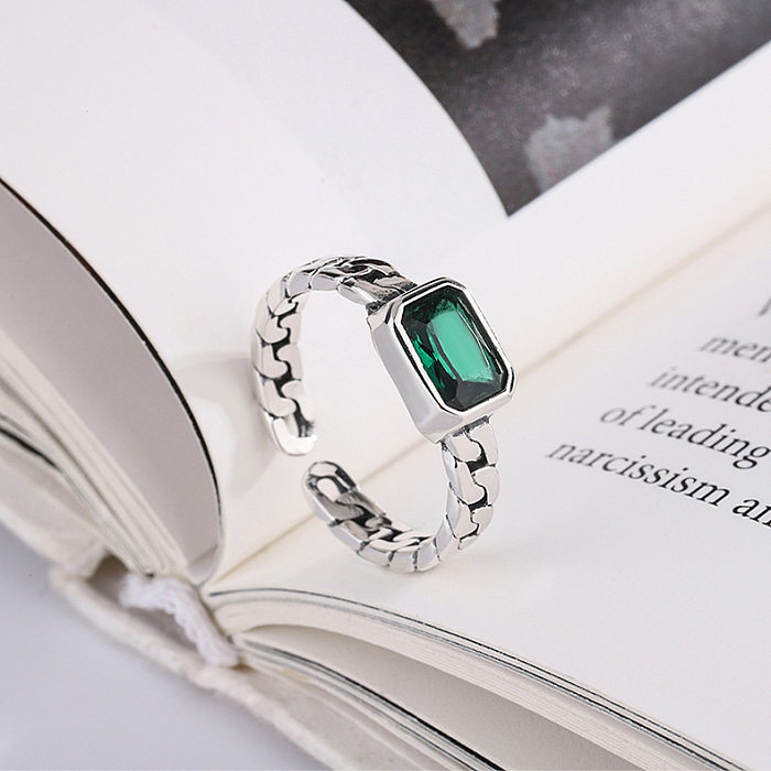 Vintage Emerald Zirconia Twisted Open Rings