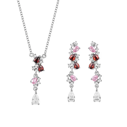 Cubic Zirconia Waterdrop Pendant Necklace Dangle Earring Set