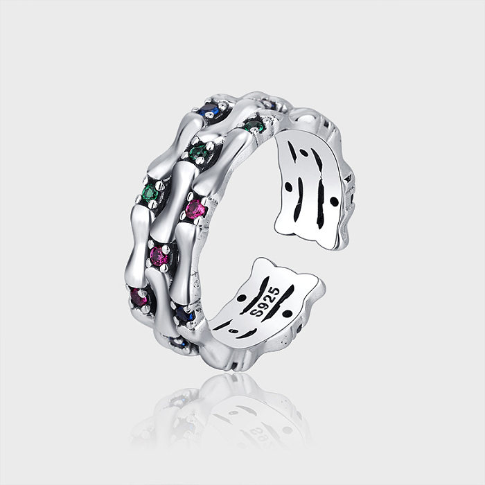 Bamboo Joint Rainbow Zirconia Open Rings