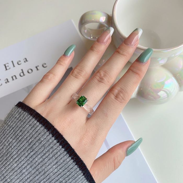 High Carbon Emerald Zirconia Crystal Solitaire Ring