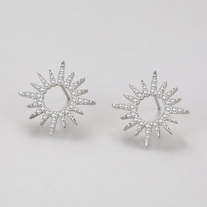 Sterling Silver Zirconia Sunflower Stud Earrings