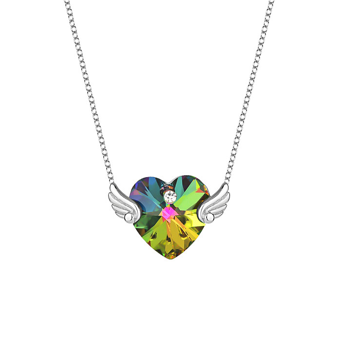 Collier avec ailes en zircone cubique, cristaux autrichiens, cœur d'amour