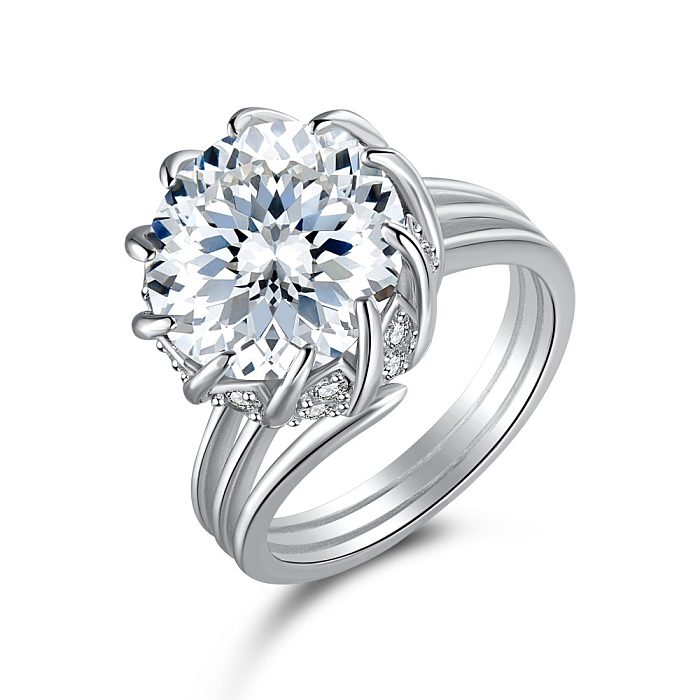 Bague solitaire en zircone avec fleur écrasée de qualité supérieure