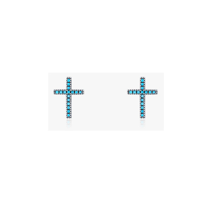 Boucles d'oreilles à tige en argent sterling avec croix turquoise