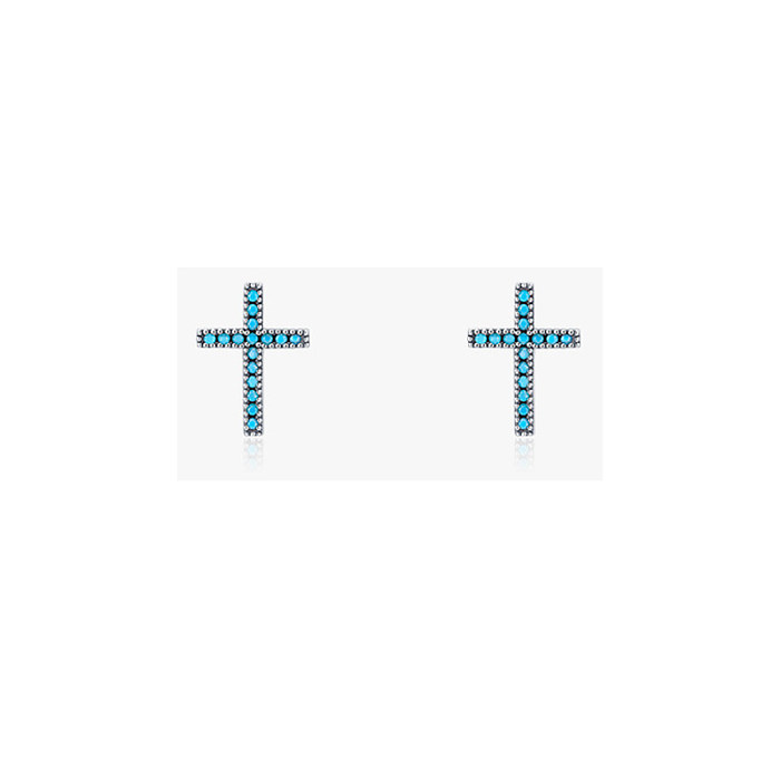 Pendientes de cruz de plata de ley con turquesa