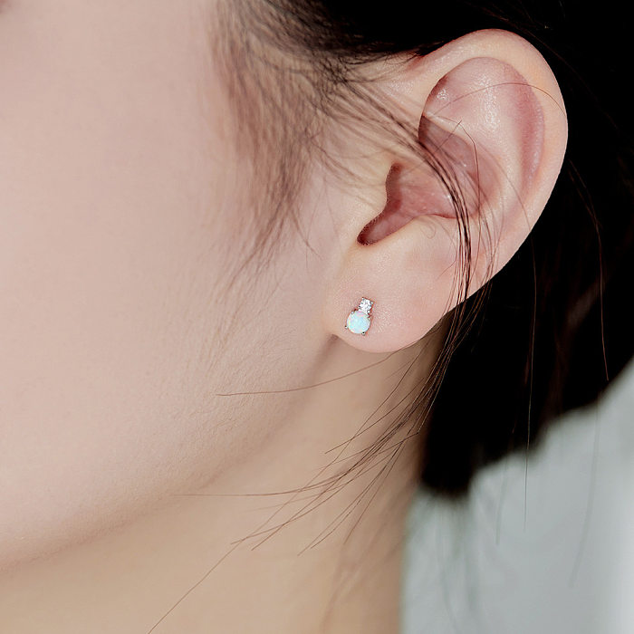 Zirconia Round Opal Stud Earring