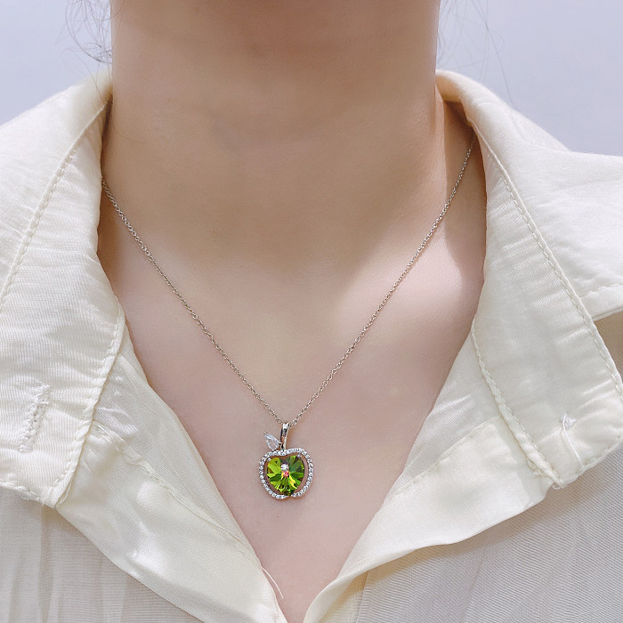 Austrian Crystals Love Heart Cubic Zirconia Apple Pendant Necklace