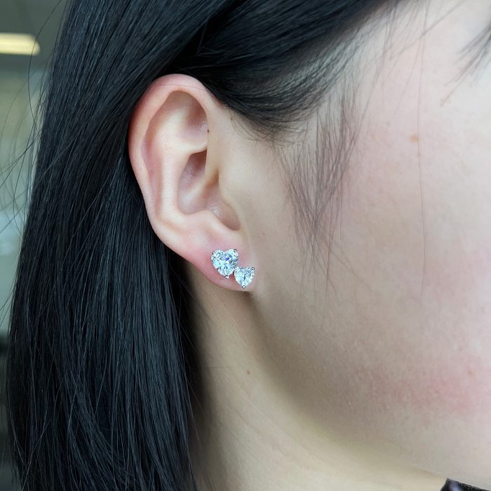 Shiny Double Heart Zirconia Wedding Stud Earring