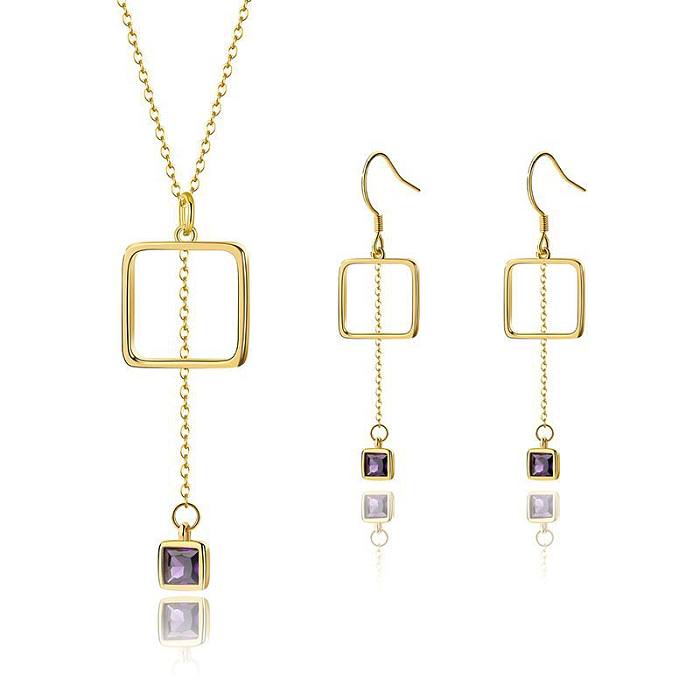 Sterling Silver Square Zirconia Tassel Jewelry Sets