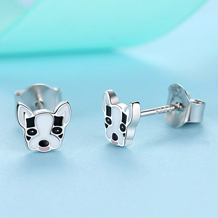 Kids Silver Dog Puppy Stud Earrings