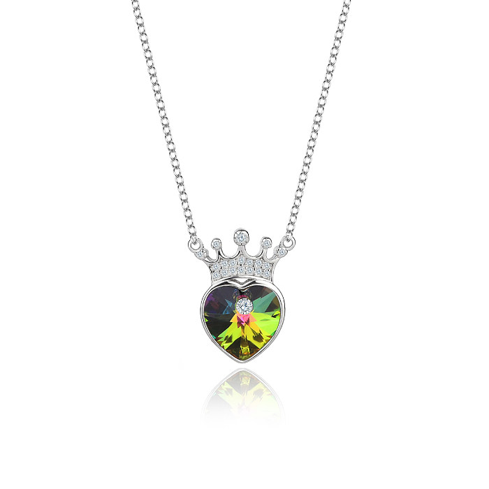 Collier couronne en zircone cubique avec cristaux autrichiens, cœur d'amour