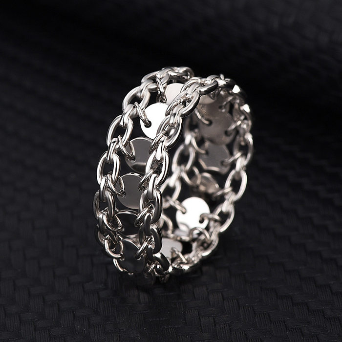 Anéis de lantejoulas com elo de corrente em prata esterlina