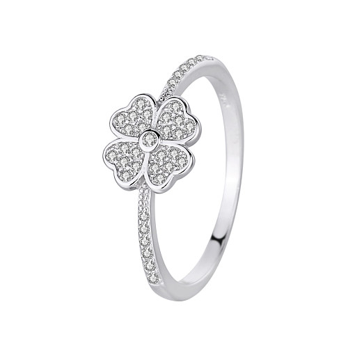 Silver Cubic Zirconia Clover Band Ring