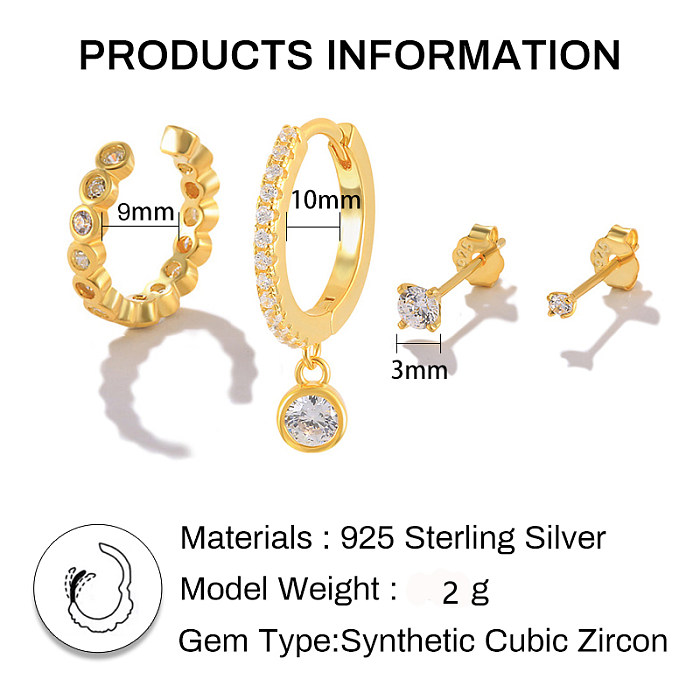 pcs Zirconia Sterling Silver Ear Cuff Hoop Earring Sets