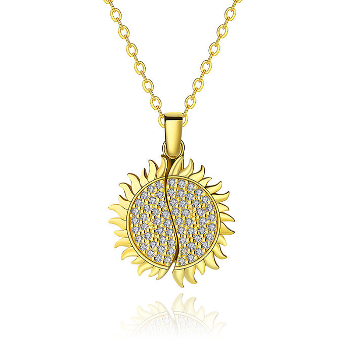 Sterlingsilber-Sonnenblumen-Medaillon-Buchstaben-Halsketten