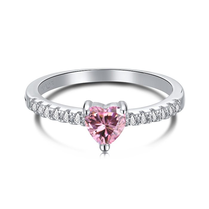 Anéis de coração rosa com zircônia em prata esterlina