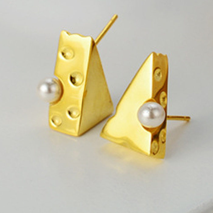 Triangle Cheese Pearl Stud Earring