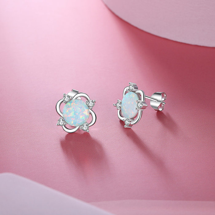 Boucle d'oreille à tige en forme de fleur d'opale et de zircone