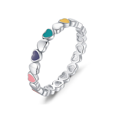 Colorful Enamel Hearts Band Ring