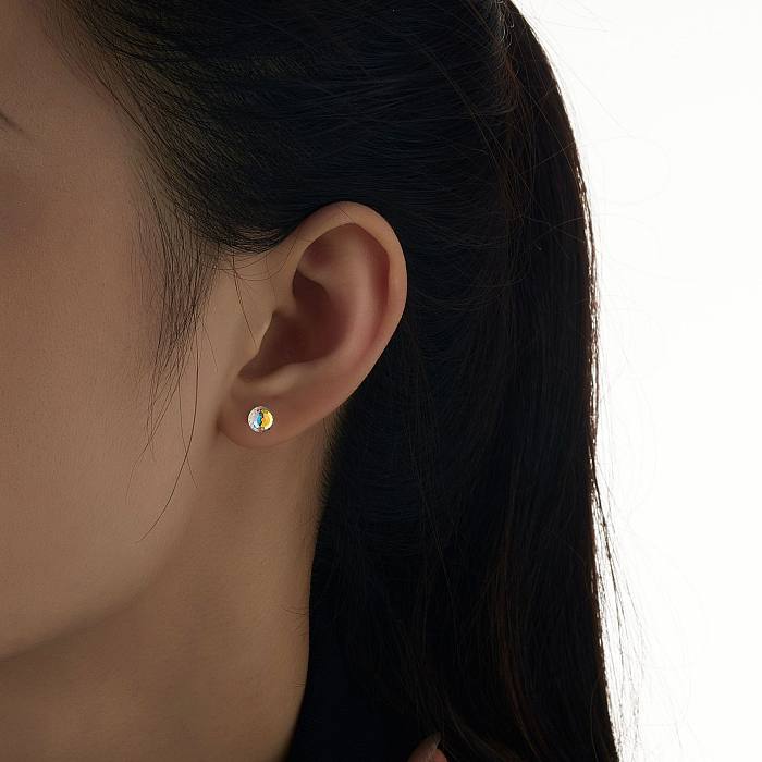 Sterling Silver Crystal Beads Stud Earrings