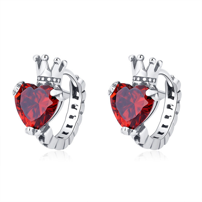 Vintage Crown Zirconia Heart Hoop Earrings