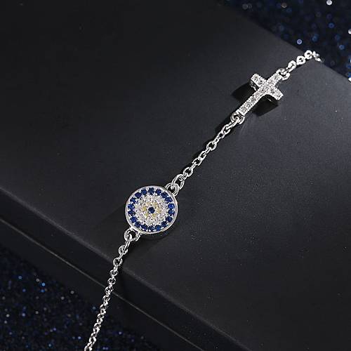 Sterling Silver CZ Evil Eye Cross Bracelets