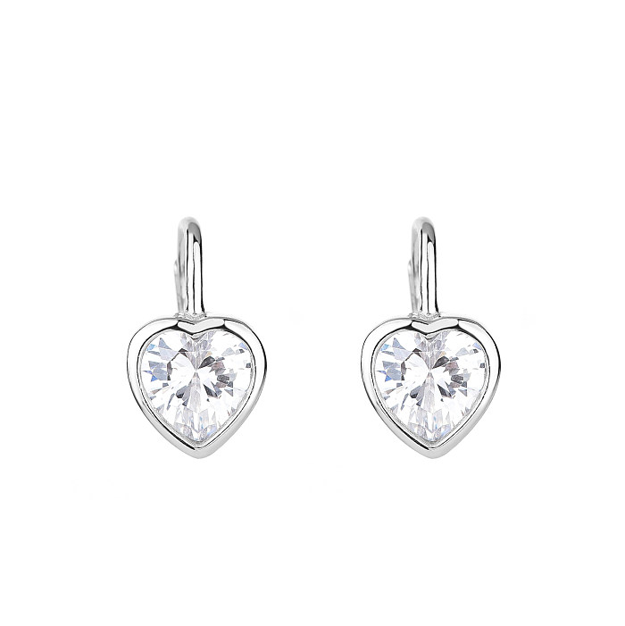 Silver Cubic Zirconia Heart Huggie Earring