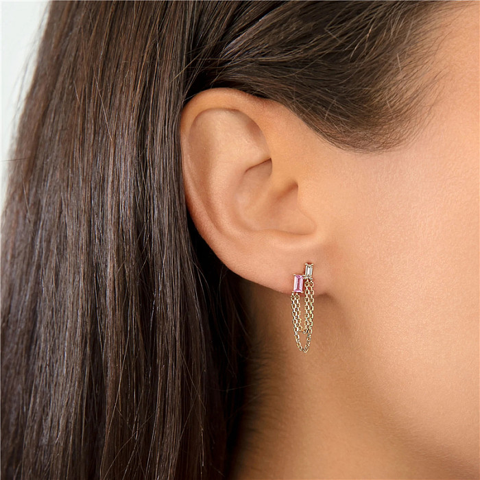 pcs  Sterling Silver Zirconia Chain Ear Climber Stud Earring