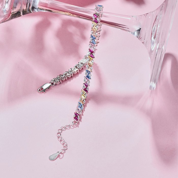 Luxury Rainbow Trapezoid Zirconia Tennis Chain Bracelet