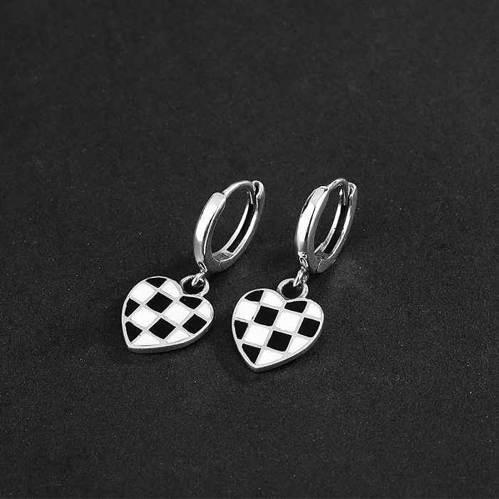 Enamel Chessboard Heart Hoop Earrings