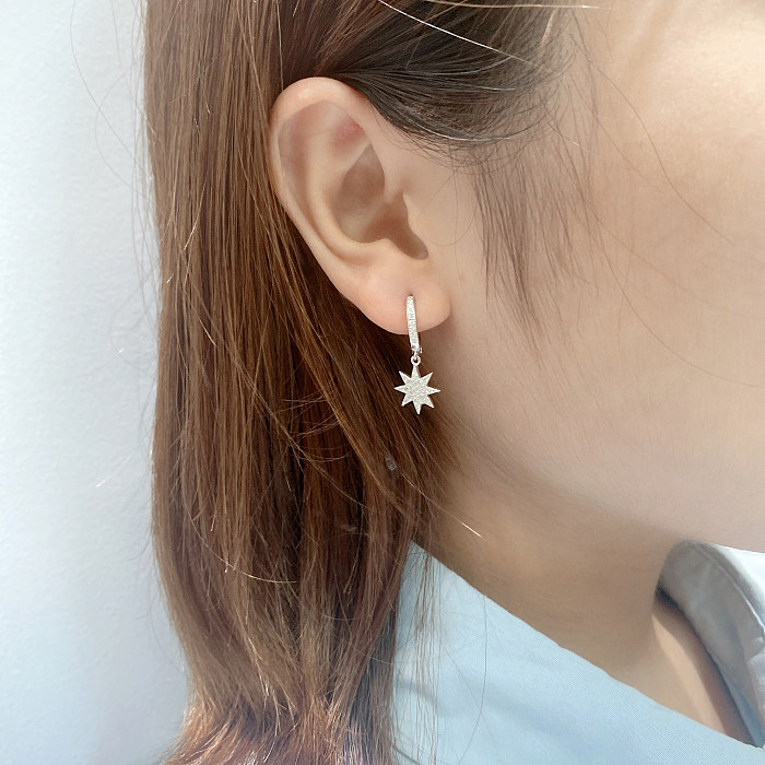 Silver Cubic Zirconia Star Hoop Earring