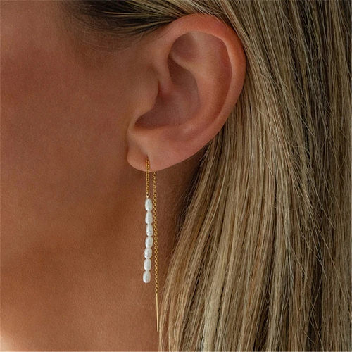 Silver Pearls Thread Through Earrings