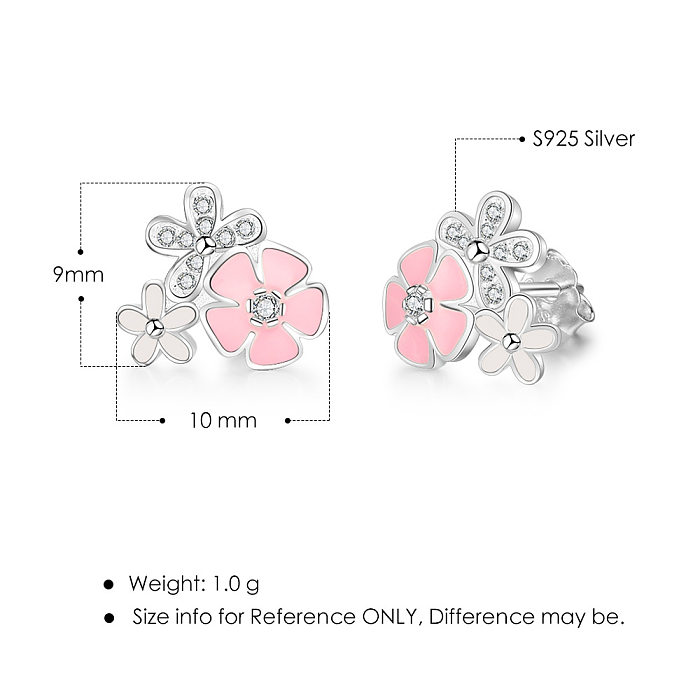 Boucle d'oreille à tige en forme de fleurs de Sakura en émail et zircone