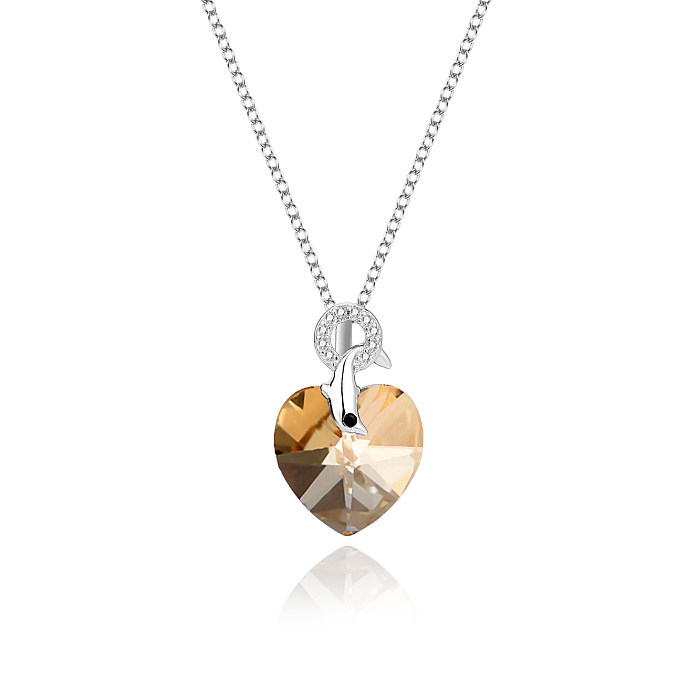 Collier avec pendentif en forme de dauphin, cristaux autrichiens, cœur d'amour, zircone cubique