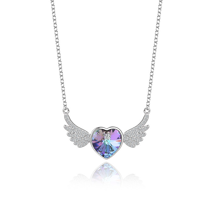 Austrian Crystals Love Heart Cubic Zirconia Wing Pendant Necklace